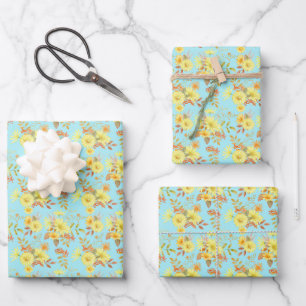 Hoja De Papel De Regalo Floral de girasol retro rústico vintage otoño