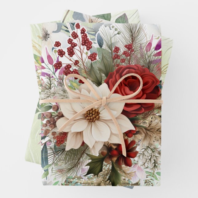 Hoja De Papel De Regalo Floral de Navidades inspirados en la cosecha (In situ)