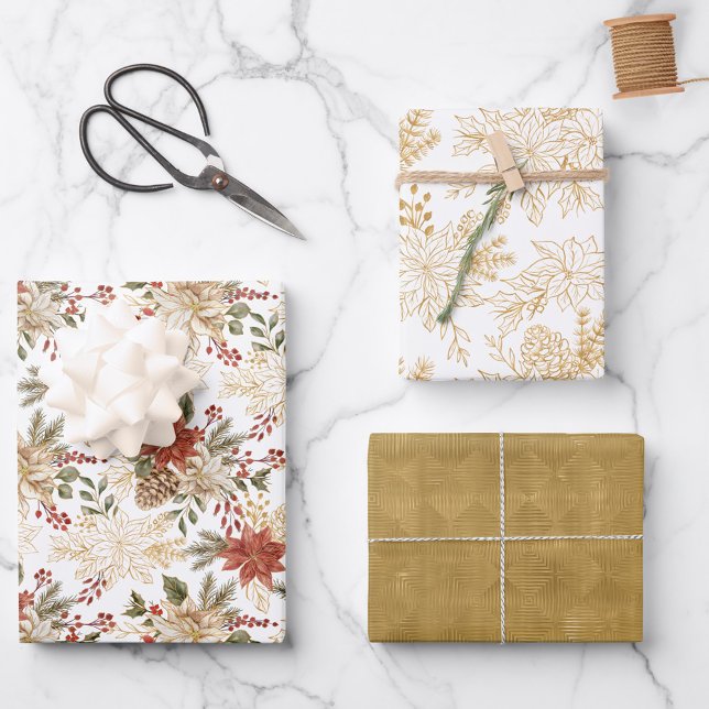 Hoja De Papel De Regalo Floral de Navidades rojos dorados (Subido por el creador)