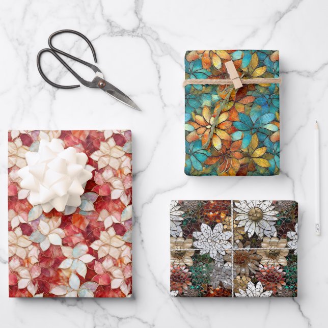 Hoja De Papel De Regalo Floral de perla roja (Anverso)