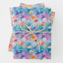 HOJA DE PAPEL DE REGALO FLORAL DE PRADO DE PRIMAVERA BOHO