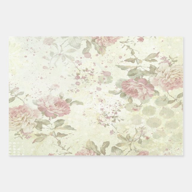 Hoja De Papel De Regalo Floral de rosa rosada Shabby Chic (Anverso)