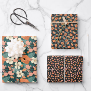 Hoja De Papel De Regalo Floral de Verano Naranja