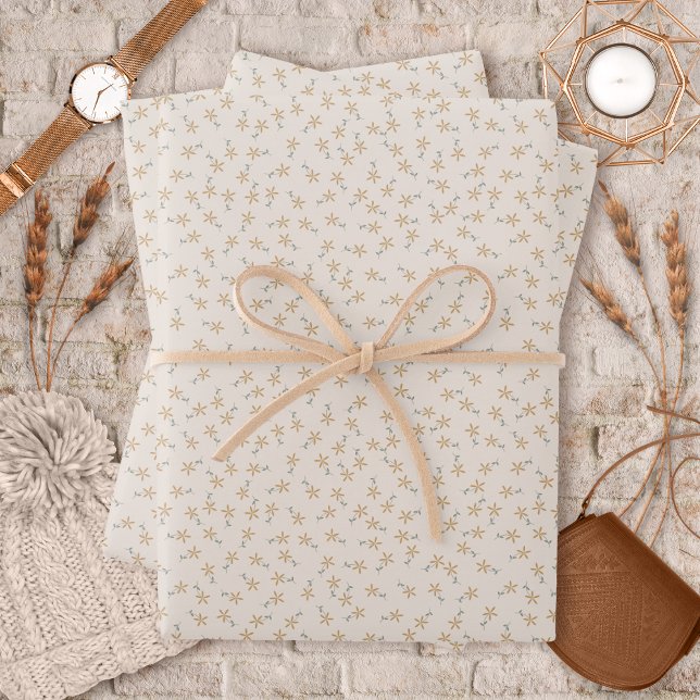 Hoja De Papel De Regalo Floral Ditsy - rustico tono tierra sobre cemento b (Ditsy Floral - Earthtone rustic on white cement Wrapping Paper Sheets by Leapfroglisics Shop)