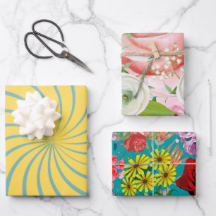 Hoja De Papel De Regalo Floral en el jardín patrón femenino rosa azul