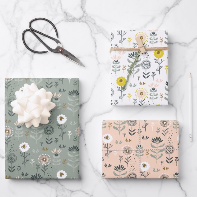 Hoja De Papel De Regalo Floral forestal (Anverso)