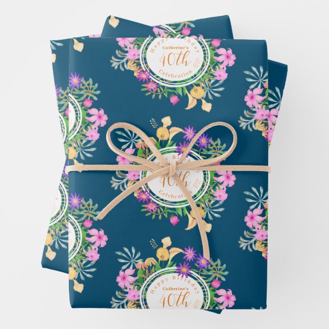 Hoja De Papel De Regalo Floral Jardín Turquesa (In situ)