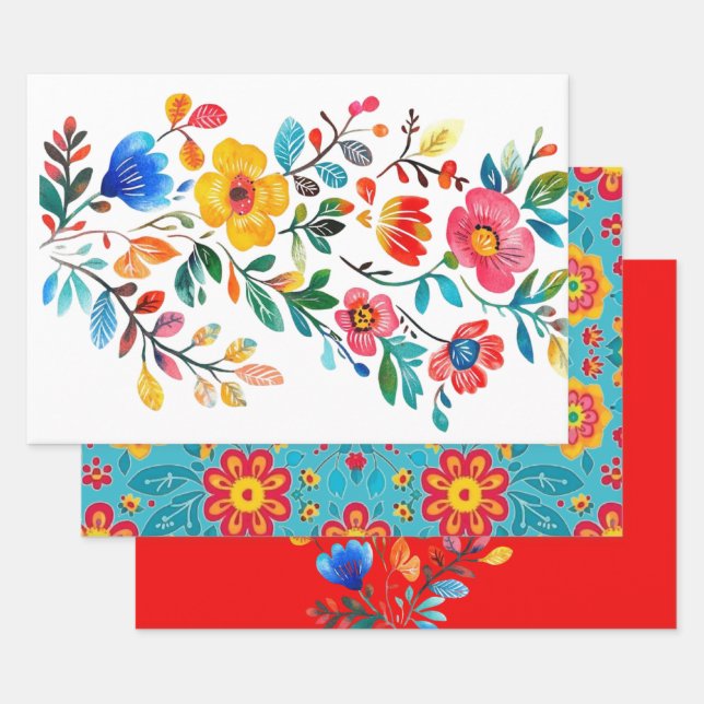 Hoja De Papel De Regalo Floral mexicana (Set)