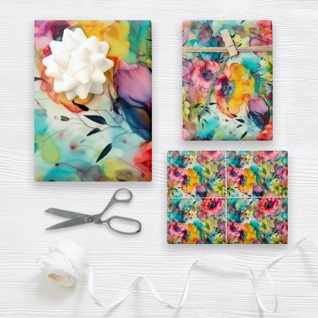 Hoja De Papel De Regalo Floral moderna (Vibrant blooms and delicate petals come together to create a stunning floral gift wrap set.)
