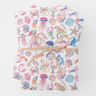 Hoja De Papel De Regalo Floral Oceánico Preppy de Vida Marina