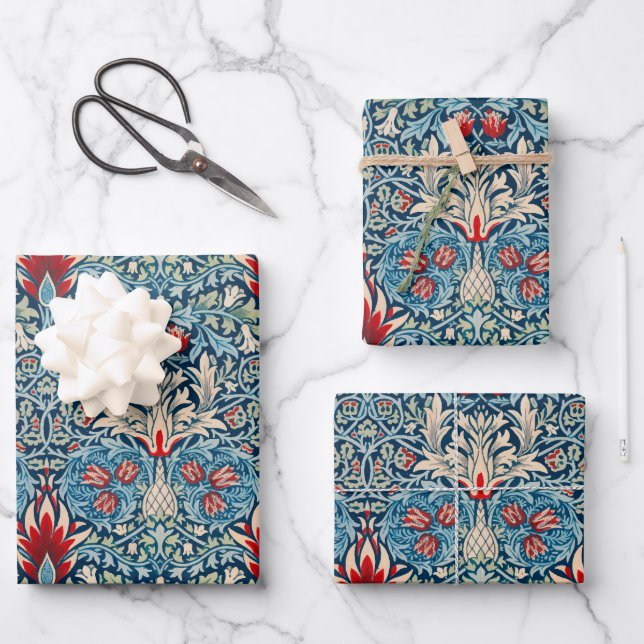 Hoja De Papel De Regalo Floral pattern on green leaves blue background (Anverso)