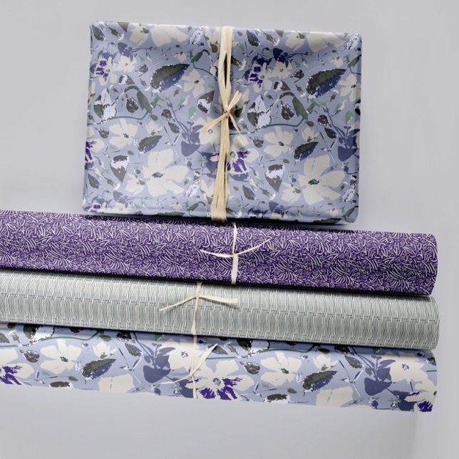 Hoja De Papel De Regalo Floral Purple Clematis Patterns Decoupage Gift (Pretty Purple Floral Patterns trio Wrapping Paper Sheets. Jenn Steffen-Studio Posies. )