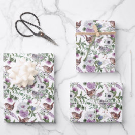 Hoja De Papel De Regalo Floral Purple Green Songbirds Illustration