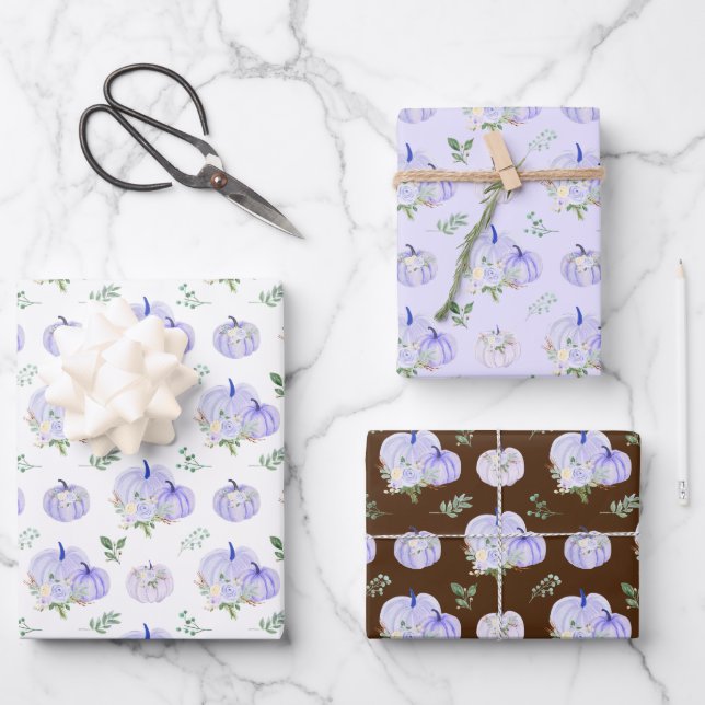Hoja De Papel De Regalo Floral Purple Pumpkins (Anverso)