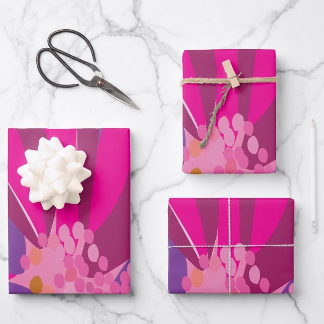 Hoja De Papel De Regalo Floral púrpura rosa (Anverso)