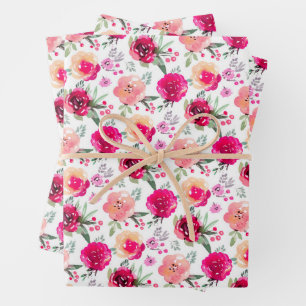Hoja De Papel De Regalo Floral Rosa Acuarela 