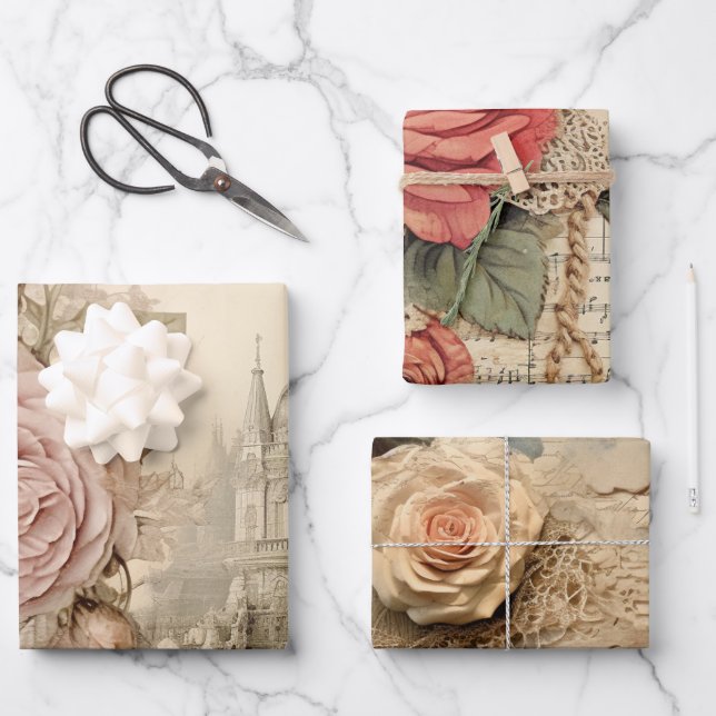 Hoja De Papel De Regalo Floral rosa de inspiración romántica (Anverso)