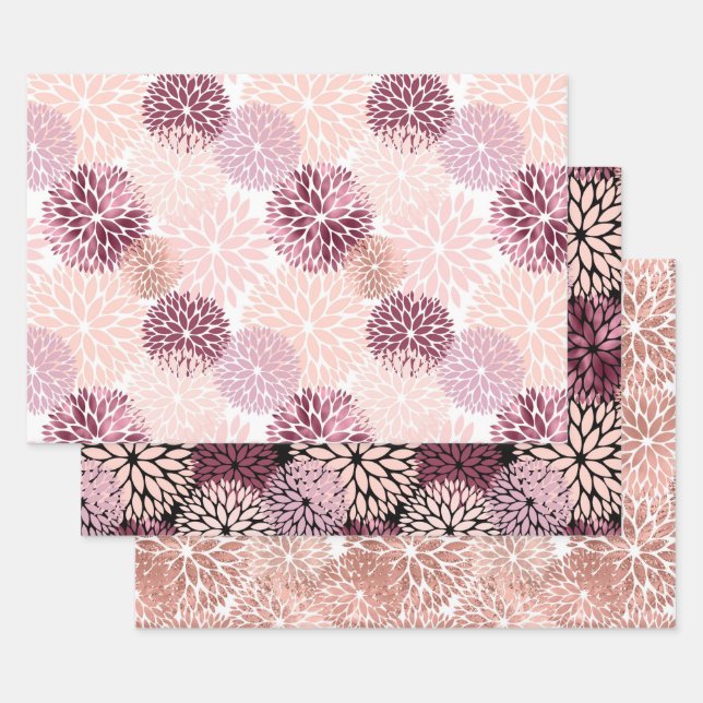 Hoja De Papel De Regalo Floral rosa de Moda elegante (Set)