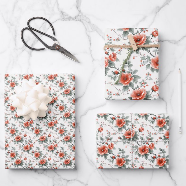 Hoja De Papel De Regalo Floral rosa ventilado (Anverso)