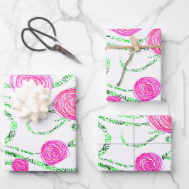 Hoja De Papel De Regalo Floral rosa y verde