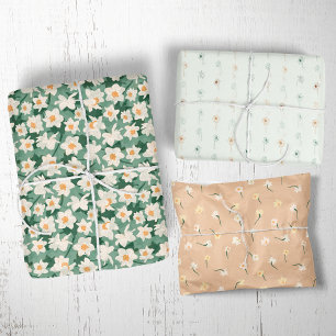 Hoja De Papel De Regalo Floral Spring Daffodil   Green and Orange