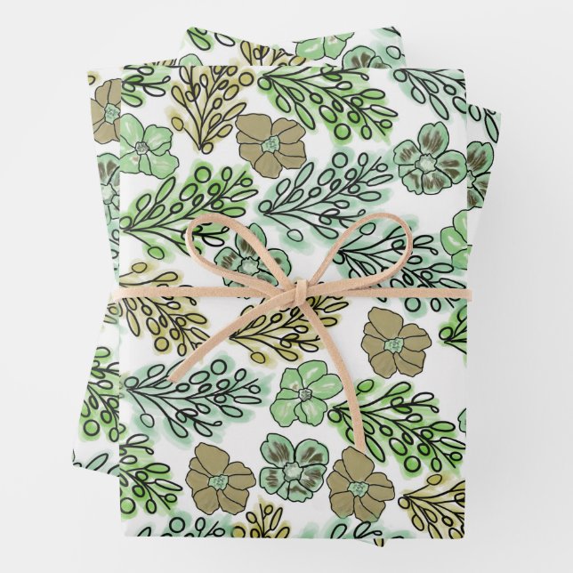 Hoja De Papel De Regalo Floral Valencia Green Beige (In situ)