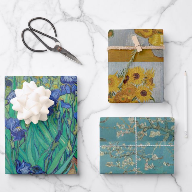 Hoja De Papel De Regalo Floral Van Gogh Irises Sunflowers Almond Blossom (Anverso)
