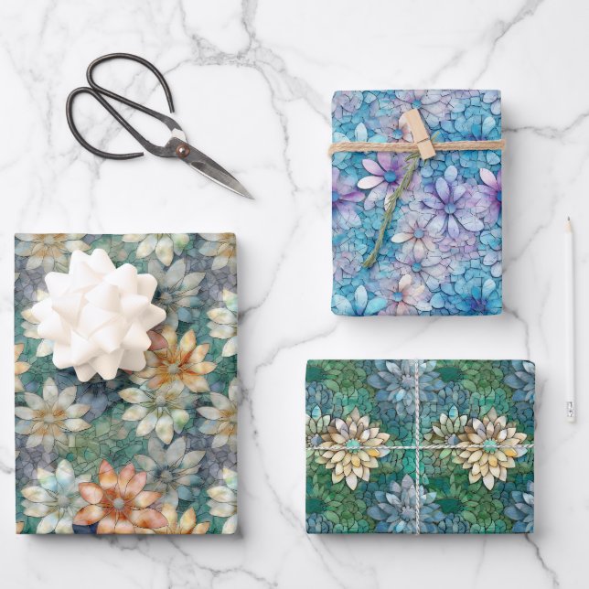 Hoja De Papel De Regalo Floral Verde Blanco Melocotón (Anverso)