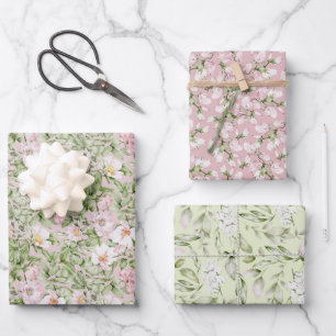 Hoja De Papel De Regalo Floral Verde Rosa Pastel