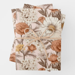 Hoja De Papel De Regalo Floral Vintage Antiguo Rubor Peach Boho Wildflower
