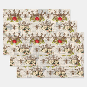 Hoja De Papel De Regalo Floral vintage con abejas