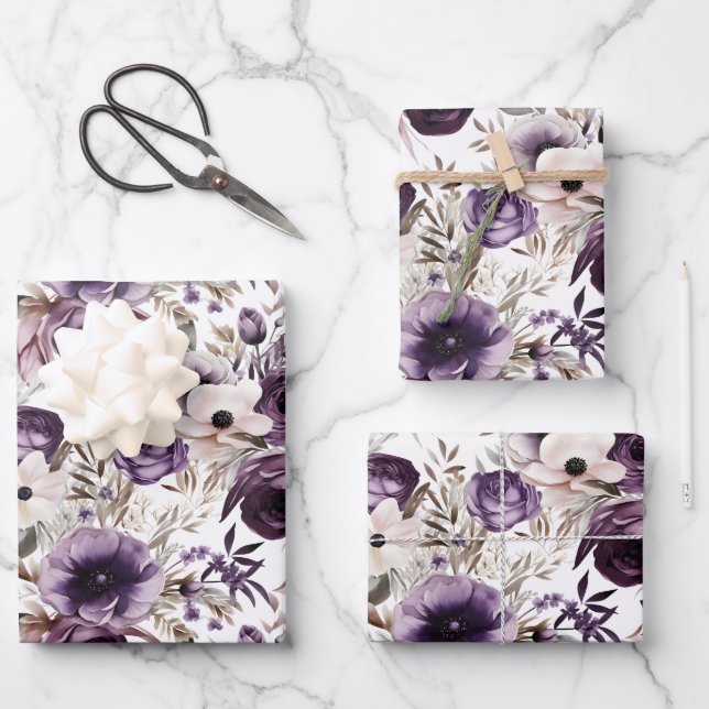 Hoja De Papel De Regalo Floral violeta (Anverso)