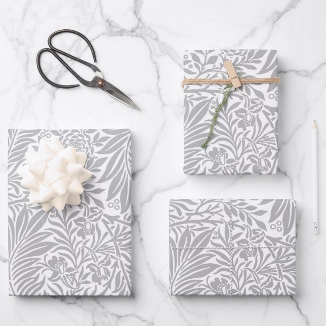 Hoja De Papel De Regalo Floral virgen William Morris Willow Bough Gray (Anverso)