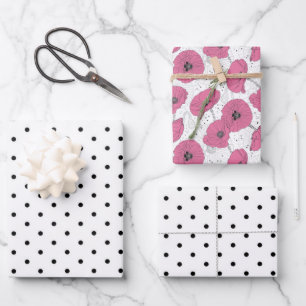 Hoja De Papel De Regalo Floral y Lunares