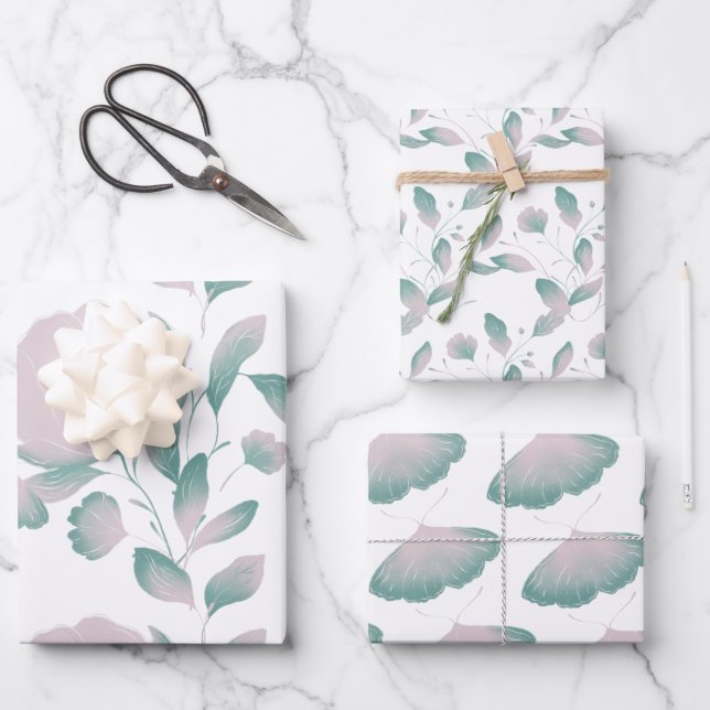Hoja De Papel De Regalo Floral y mariposa (Anverso)