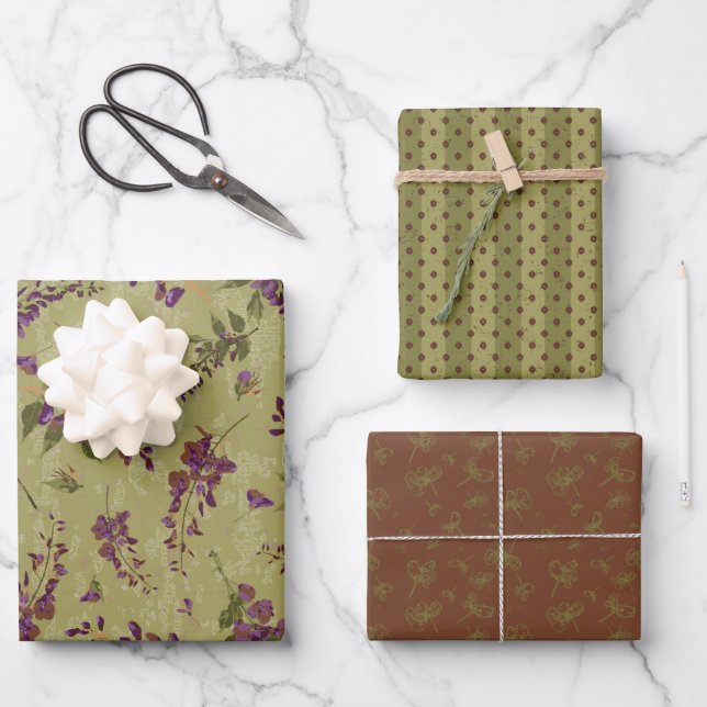 Hoja De Papel De Regalo Floral y rayas femeninas (Anverso)