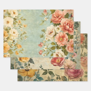 Hoja De Papel De Regalo Florales Antiguas Vintage Rosa Amarillo Chic Desga