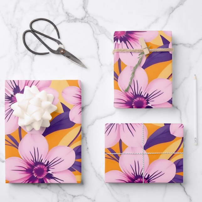 Hoja De Papel De Regalo Florales de verano vibrantes-estilo dopamina (Anverso)