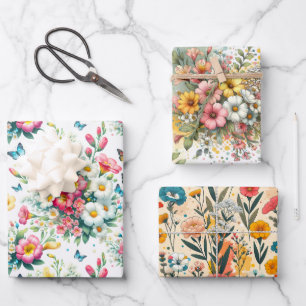 Hoja De Papel De Regalo Florecimiento Botánico Caprichoso 3