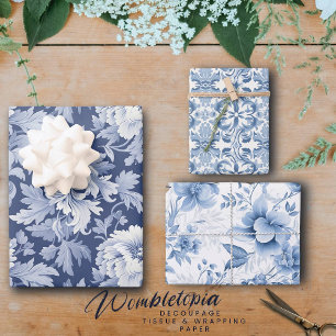 Hoja De Papel De Regalo Florencia francesa bonito en azul y blanco