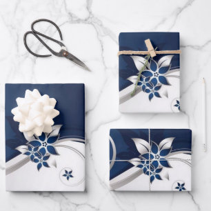 Hoja De Papel De Regalo Flores 3D azul y blanco Bebida de la lámpara de me