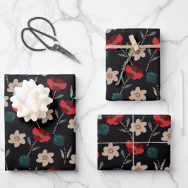 Hoja De Papel De Regalo Flores abstractas en negro