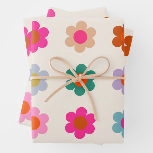 Hoja De Papel De Regalo Flores abstractas retro coloridas de perritos flor