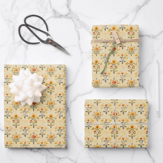 Hoja De Papel De Regalo Flores acuarela gris azul (Anverso)