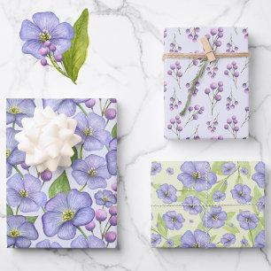 Hoja De Papel De Regalo Flores acuáticas de lavanda 3 variaciones de Bonit