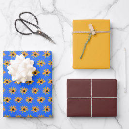 Hoja De Papel De Regalo Flores amarillas brillantes en azul real