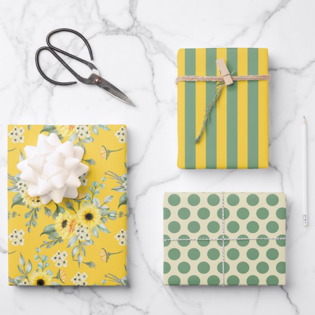 Hoja De Papel De Regalo Flores amarillas Daisy Wrapy Paper Set de 3 (Anverso)