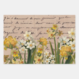 Hoja De Papel De Regalo Flores amarillas y blancas vintage