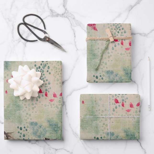 Hoja De Papel De Regalo Flores, aves y peces (Anverso)