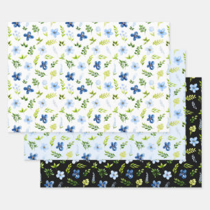 Hoja De Papel De Regalo Flores azules bebé y marineras con patrón de folla